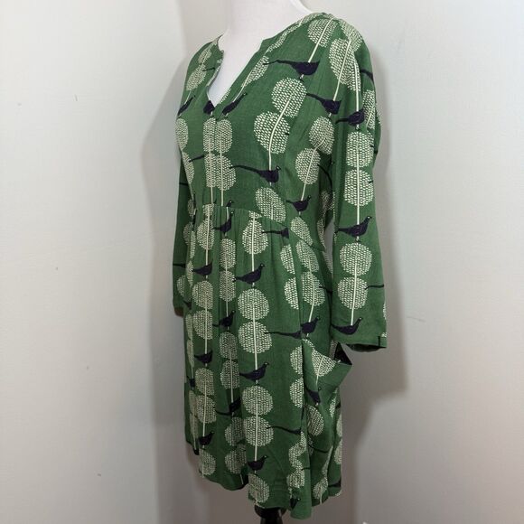 Anthropologie Maeve Devery Green Bird Print Dress XS ASO TV Last Man Standing - Picture 4 of 16